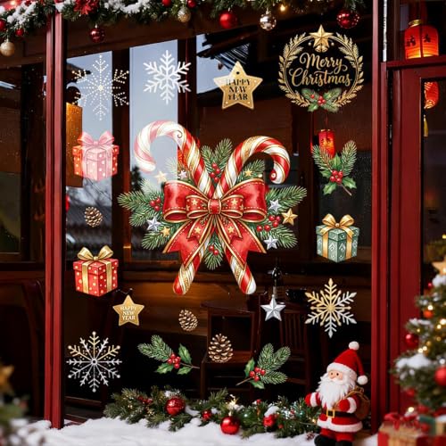 Christmas Window Clings Cane Candy Design for Glass & Mirrors - Style38