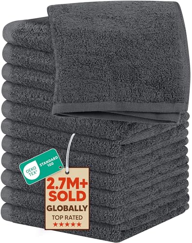 Utopia Towels Grey Washcloths Set - 12 Pack, 12x12 in, 100% Cotton
