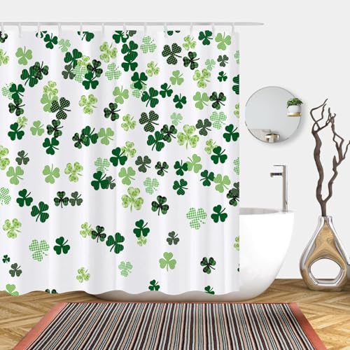St. Patrick's Day Shower Curtain Set - Green Clover Design, 72x72
