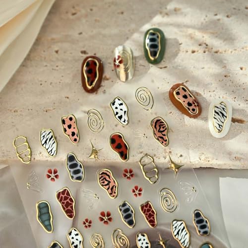 5D Embossed French Leopard Print Nail Stickers Flower Butterfly Decals