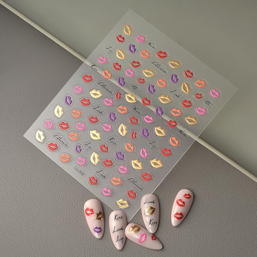 LYLYNB 3D Lip & Heart Valentine Nail Stickers Self-Adhesive Decals