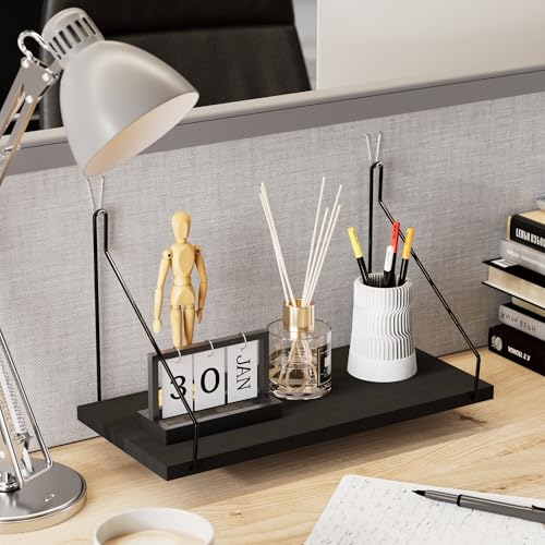 Cubicle Shelf with Hooks - 11.8" Floating Wall Shelf for Office Storage