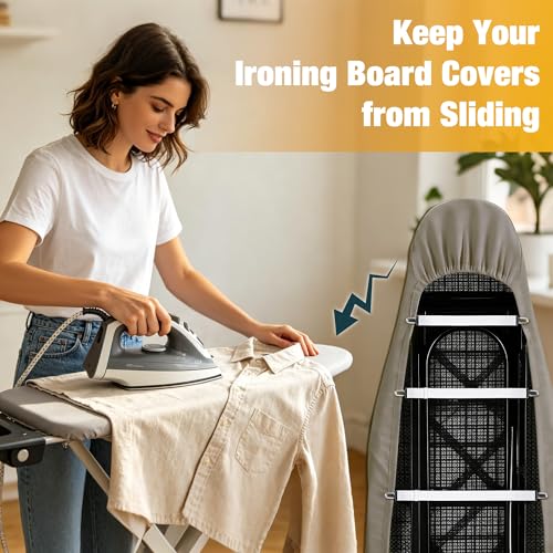 Ironing Board Cover Clips - 4 Pack Adjustable Elastic Fasteners (White)