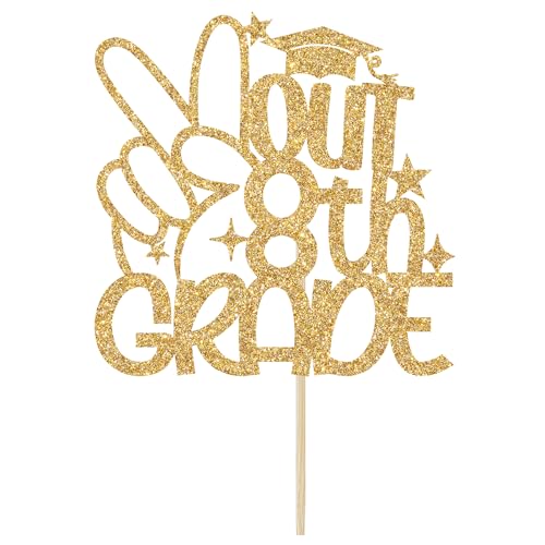 Gold Glitter 8th Grade Graduation Cake Topper - Class of 2024