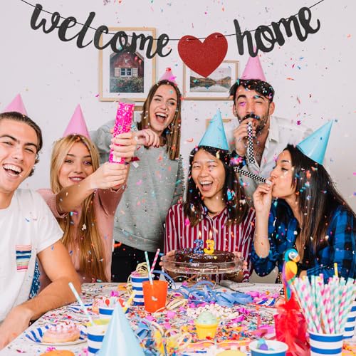 Black Glitter Welcome Home Banner for Celebrations