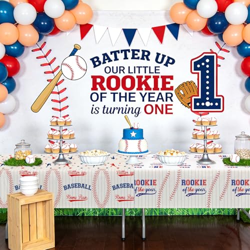 Rookie of the Year Baseball Tablecloths 4-Pack, 51x87 Inch Disposable Plastic Party Table Covers for Boys 1st Birthday
