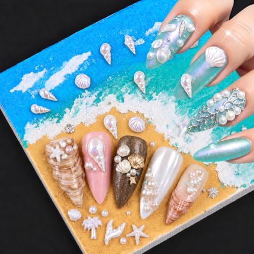 3D Ocean Nail Art Charms Set - Starfish Seashell Resin Gems for Summer Beach Manicure DIY Crafts