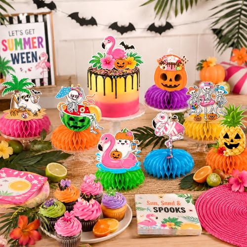 Summerween Honeycomb Centerpieces - 12 pcs Tropical Halloween Decor
