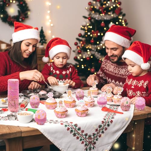 Christmas Mini Cupcake Liners with Gingerbread Man Toppers - 300pcs Baking Cups & Decorations
