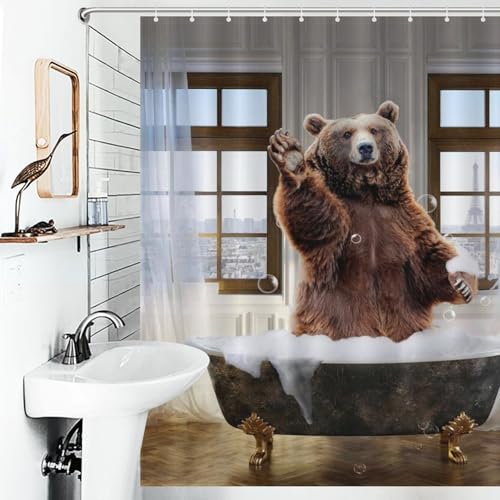 GKMAOLT Funny Bear Shower Curtain 60x72 Inches with 12 Hooks Waterproof Fabric