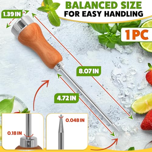 Stainless Steel Ice Pick - 8.07 Inch with Wooden Handle for Easy Ice Breaking