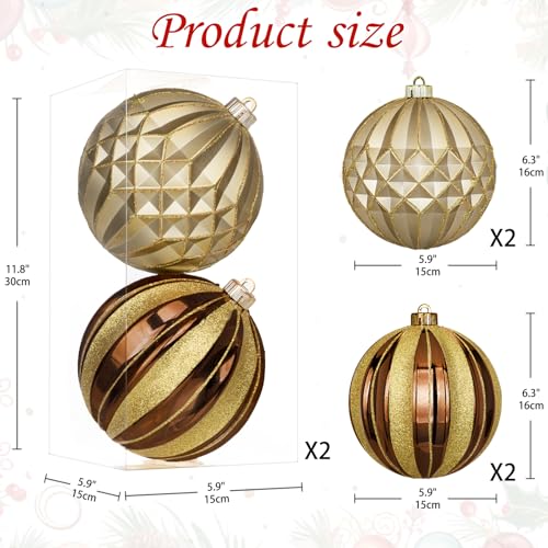 Briful Copper 6'' Extra Large Christmas Ornaments Set - Oversized Shatterproof Holiday Decor