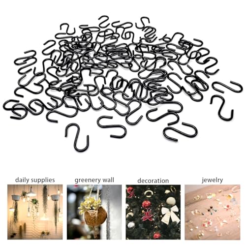 100 Mini Metal S Hooks for Hanging, Craft, Jewelry, Keychains, Black