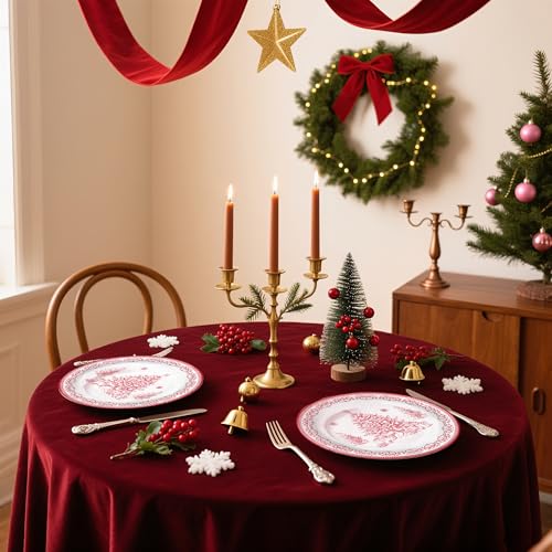 Christmas Paper Plates 25 Pack - 9 Inch Red Sketch Christmas Tree Disposable Dinnerware for Holiday Party