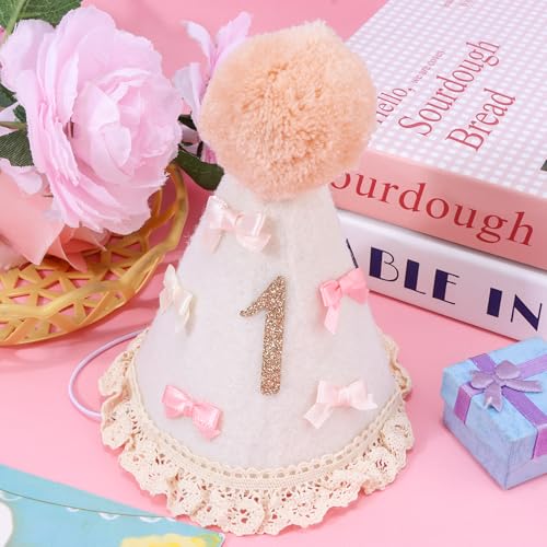 Vovii 1st Birthday Girl Hat - One Year Old Party Crown with Bow