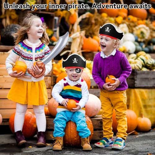 ZeeDix 9-Piece Pirate Set for Kids: 3 Hats, 3 Patches, 3 Swords