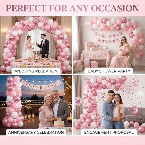 Pink Confetti Balloon Kit 12 Inch Metallic & Pearl Pastel Party Decorations