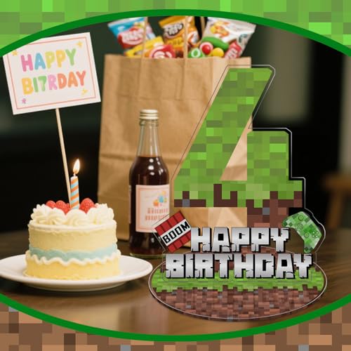 Pixel Miner Number 6 Acrylic Birthday Centerpiece Sign