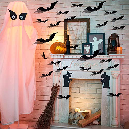 Halloween 3D Bat Wall Stickers - 60PCS PVC Decor for Parties