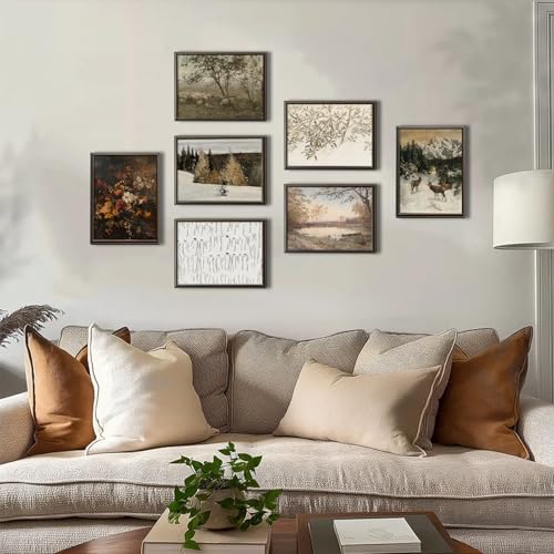 Vintage Christmas Wall Art Print - Rustic Winter Landscape Oil Painting (8" x 10", Unframed)