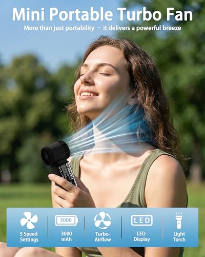 VewePata Portable Handheld Mini Fan, Rechargeable Personal Fan - Black