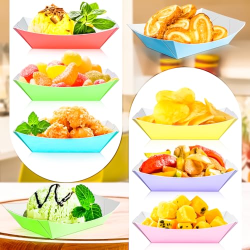 MotBach 1/4Lb Disposable Paper Food Boats - 100 Pack Colorful Snack Trays