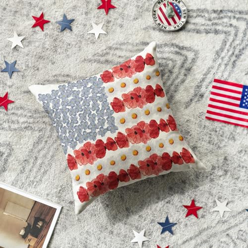 AVOIN colorlife 18" x 18" Patriotic Poppy Floral Pillow Cover for Independence Day