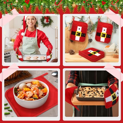 Roshtia Christmas Pot Holders with Pocket - Santa Xmas Kitchen Accessories (12 Pack)