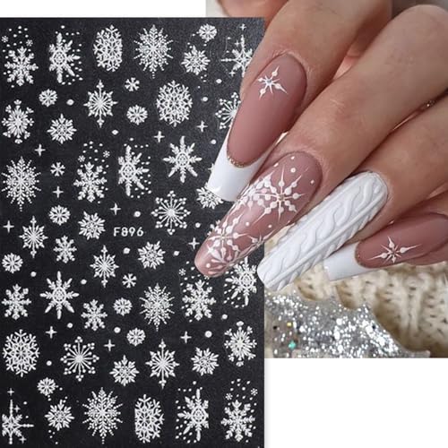 Christmas Snowflake Nail Art Stickers - 8 Sheets 3D White Winter Decals