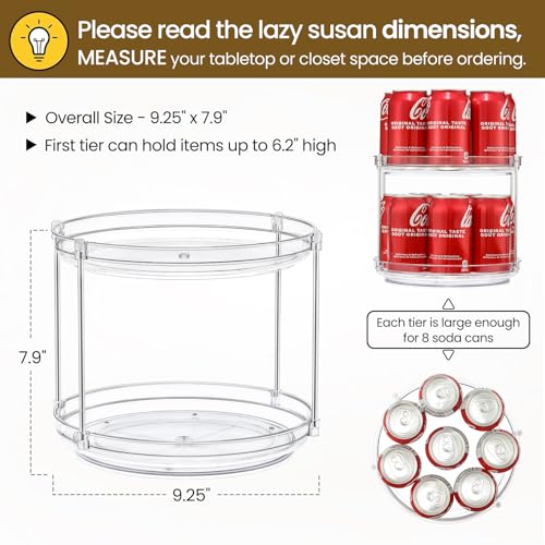 2-Tier Non-Skid Acrylic Lazy Susan - Rotating Spice Rack Organizer, 9.25"
