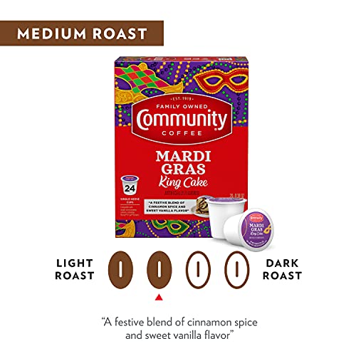 Community Coffee Mardi Gras King Cake Flavored Coffee Pods 12 Count - Medium Roast, Compatible with Keurig 2.0
