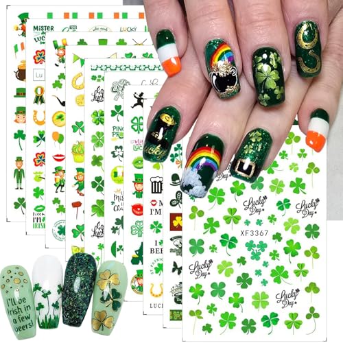 St. Patrick’s Day Nail Stickers 10 Sheets Green Shamrock Self-Adhesive Decals