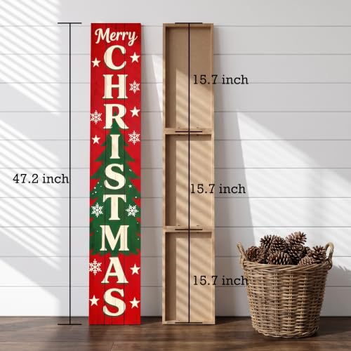 Vertical Merry Christmas Porch Sign - Rustic Wooden Xmas Standing Sign - 47.2 Inches - Xmas-2026