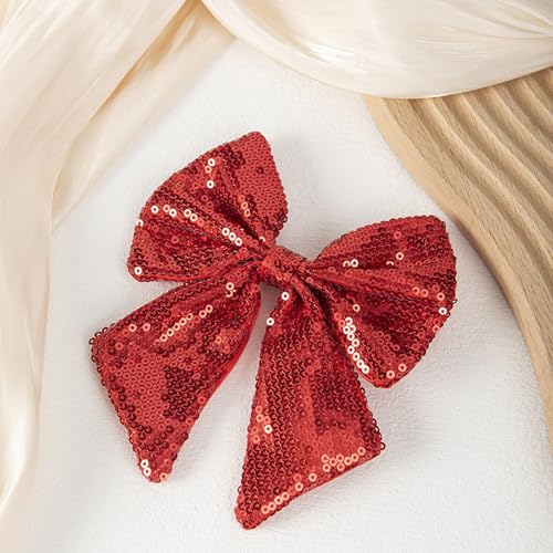 ZOONAI Sequin Glitter Hair Bow Clip - Sparkling Red Bowknot for Girls