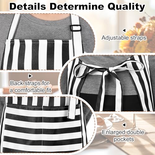 2 Pack Striped Kitchen Aprons with Pockets - Waterproof & Adjustable