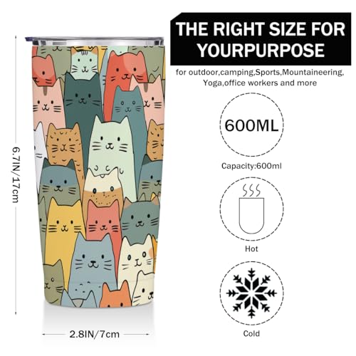 Multi 1354 Cute Cat 20 oz Insulated Stainless Steel Tumbler - Funny Cats