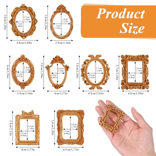 Ouligay 8pcs Mini Vintage Gold Picture Frames Set for Crafts