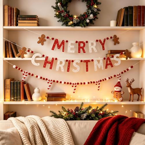 Christmas Gingerbread Man Banner Set - Multi 3 Pack Holiday Decorations with Candy Cane & Merry Christmas Letters