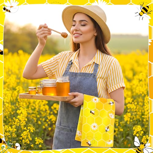 Bee Kitchen Towels Set - 3 Pcs Cute Animal Design, 24x16 Inch