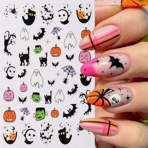 Halloween Nail Stickers 4 Sheets Self Adhesive Pumpkin Ghost Decals