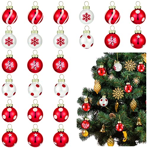 36 Pcs Miniature Glass Christmas Ornaments Red White for Tree Decor