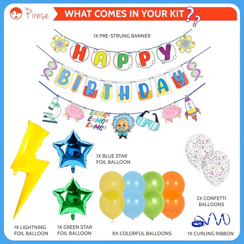 Science Birthday Decorations Kit with Pre-Strung Banner & Balloons