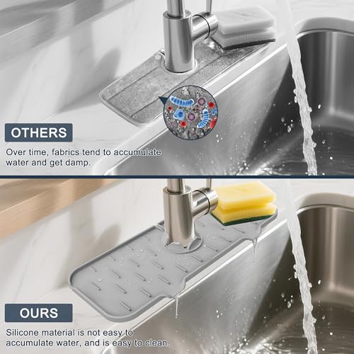 Gosmol Silicone Kitchen Sink Splash Guard - 14.6x5.7 Inch Faucet Drip Mat