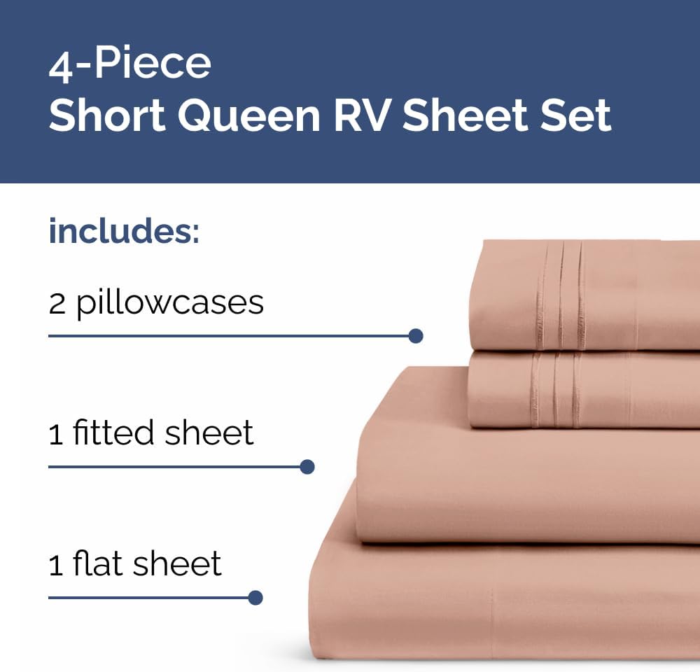 RV Short Queen Sheet Set - Soft, Breathable & Cooling 4-Piece Bedding for Trailers | Fits 8” to 12” Mattresses - Mauve