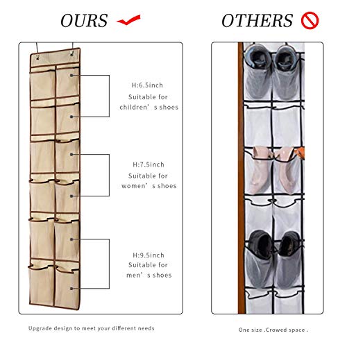 KEEPJOY Over The Door Shoe Organizer with 12 Mesh Pockets - Beige