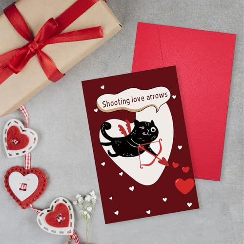 Funny Black Cat Valentine's Day Card for Couples - 8x5.3 inches