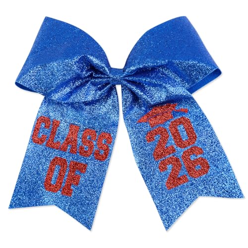 Class of 2026 Blue Glitter Graduation Cap Bow Decoration