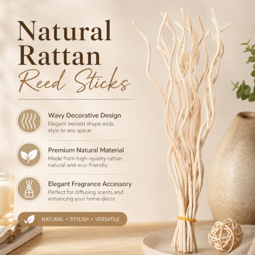 Veloshine Wavy Rattan Reed Diffuser Sticks - Natural Brown, 10 Pack