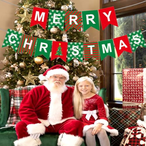 Merry Christmas Banner - Reusable Red & Green Decor for Parties