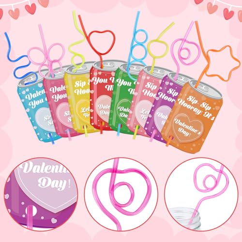 Valentine's Day Cards with Straws - 32 Pack for Kids Gifts